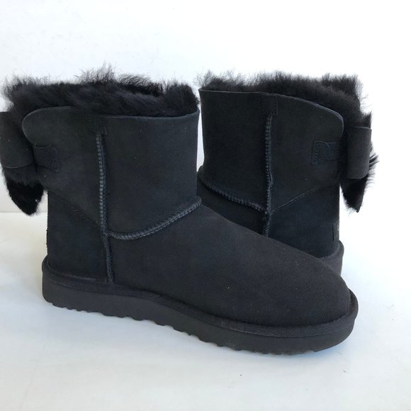 UGG CLASSIC MINI BAILEY HERITAGE BOW BLACK BOOTS - Picture 3 of 5